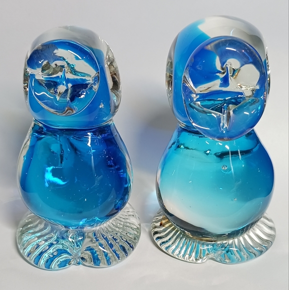 Glass Art Pair of Ducks Blue Paperweights - Picture 2 of 5